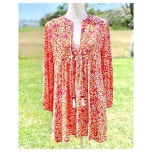 Skylar + Madison Pink Orange & White Floral Print Long Sleeve Tunic Dress Large